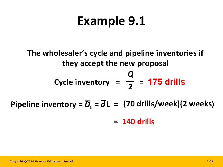 Example 9. 1 The wholesaler’s cycle and pipeline inventories if they accept the new