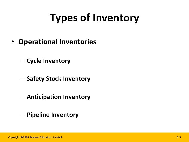 Types of Inventory • Operational Inventories – Cycle Inventory – Safety Stock Inventory –