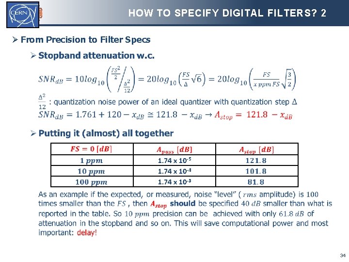 HOW TO SPECIFY DIGITAL FILTERS? 2 Ø From Precision to Filter Specs 1. 74