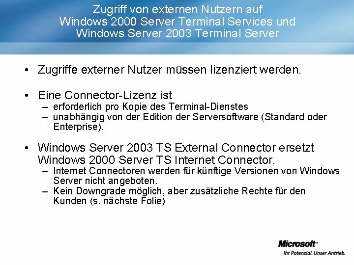 Zugriff von externen Nutzern auf Windows 2000 Server Terminal Services und Windows Server 2003