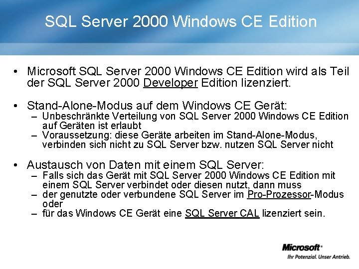 SQL Server 2000 Windows CE Edition • Microsoft SQL Server 2000 Windows CE Edition