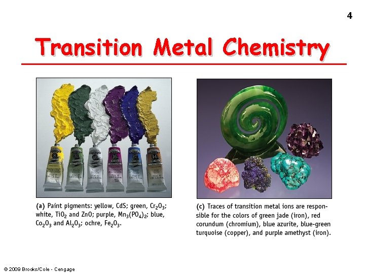 4 Transition Metal Chemistry © 2009 Brooks/Cole - Cengage 