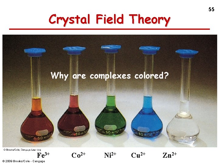 Crystal Field Theory Why are complexes colored? Fe 3+ © 2009 Brooks/Cole - Cengage