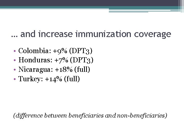 … and increase immunization coverage • • Colombia: +9% (DPT 3) Honduras: +7% (DPT