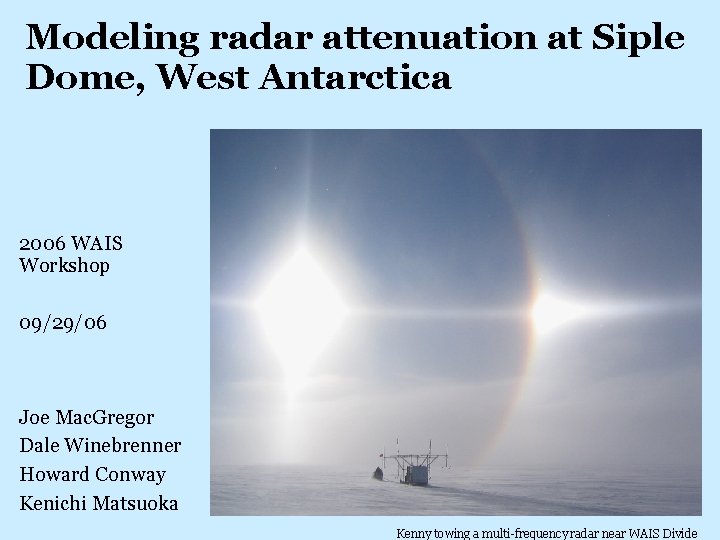 Modeling radar attenuation at Siple Dome, West Antarctica 2006 WAIS Workshop 09/29/06 Joe Mac.