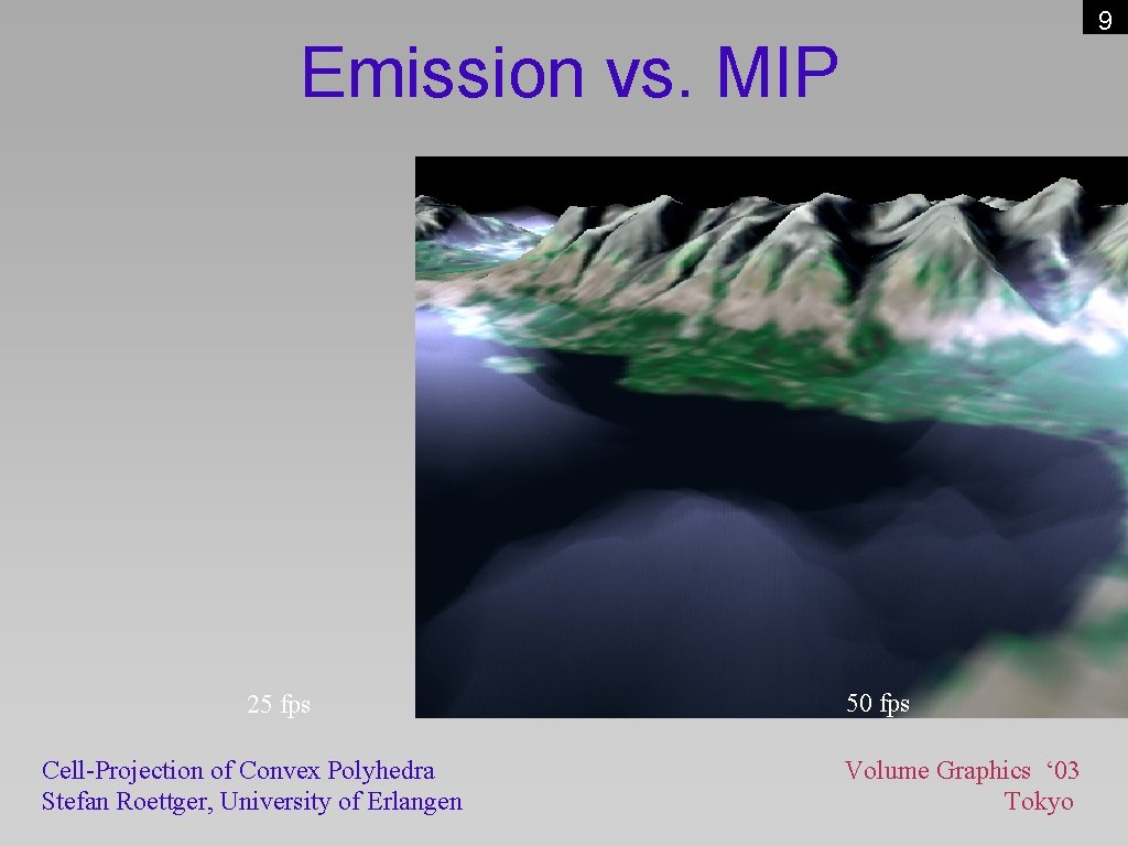 9 Emission vs. MIP 25 fps Cell-Projection of Convex Polyhedra Stefan Roettger, University of