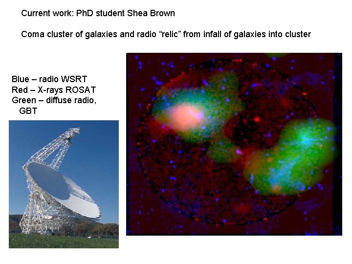 Current work: Ph. D student Shea Brown Coma cluster of galaxies and radio “relic”