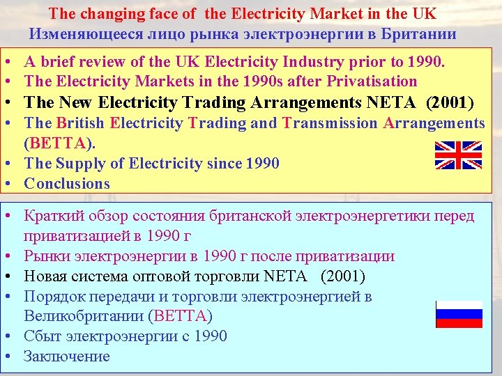 The changing face of the Electricity Market in the UK Изменяющееся лицо рынка электроэнергии