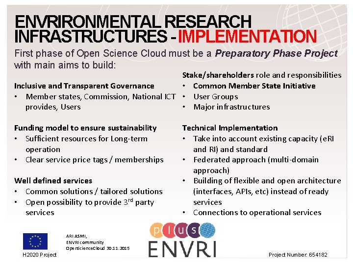 ENVRIRONMENTAL RESEARCH INFRASTRUCTURES - IMPLEMENTATION First phase of Open Science Cloud must be a