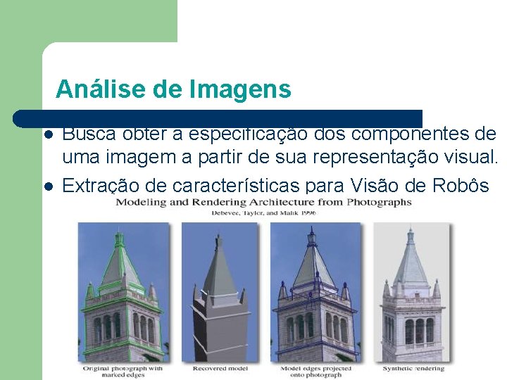 Análise de Imagens l l Busca obter a especificação dos componentes de uma imagem