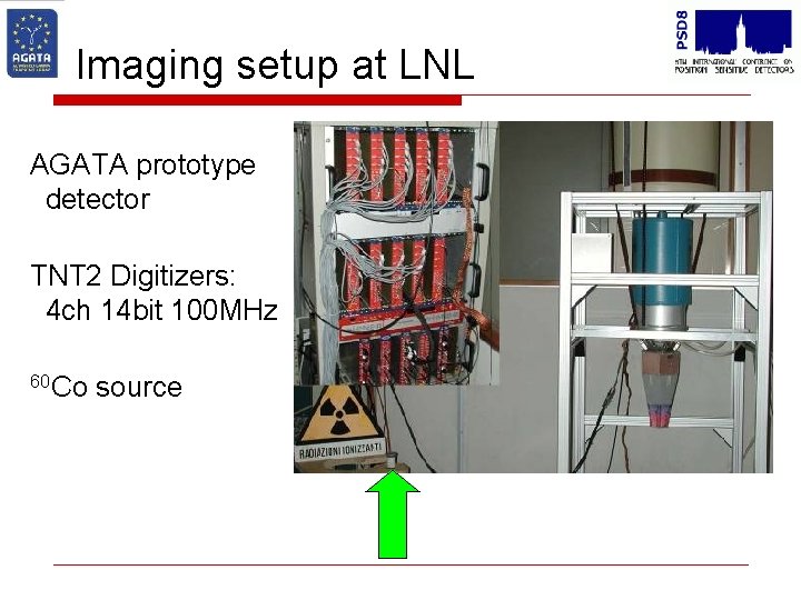 Imaging setup at LNL AGATA prototype detector TNT 2 Digitizers: 4 ch 14 bit