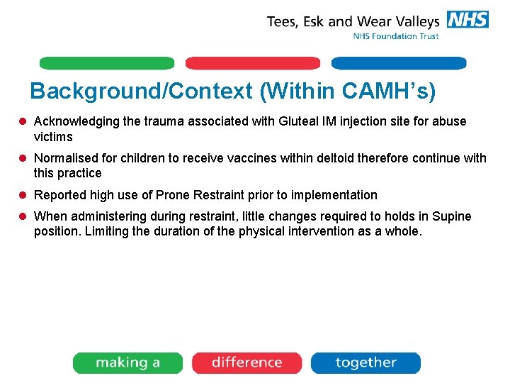 Background/Context (Within CAMH’s) l Acknowledging the trauma associated with Gluteal IM injection site for Background/Context (Within CAMH’s) l Acknowledging the trauma associated with Gluteal IM injection site for