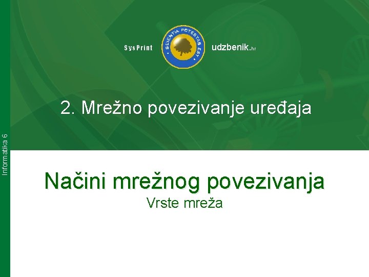 Sys. Print udzbenik. hr Informatika 6 2. Mrežno povezivanje uređaja Načini mrežnog povezivanja Vrste