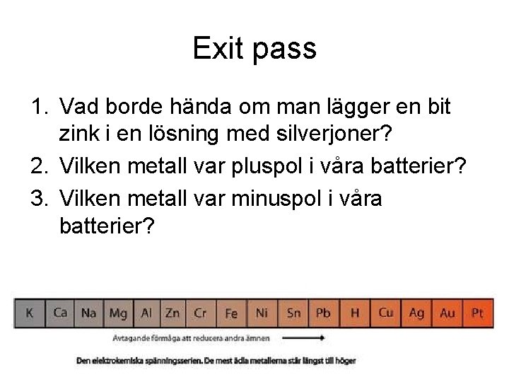 Exit pass 1. Vad borde hända om man lägger en bit zink i en