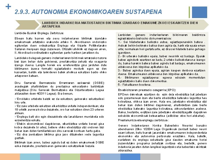 + 2. 9. 3. AUTONOMIA EKONOMIKOAREN SUSTAPENA LANBIDEK INDARKERIA MATXISTAREN BIKTIMAK IZANDAKO EMAKUMEZKOEI ESKAINTZEN