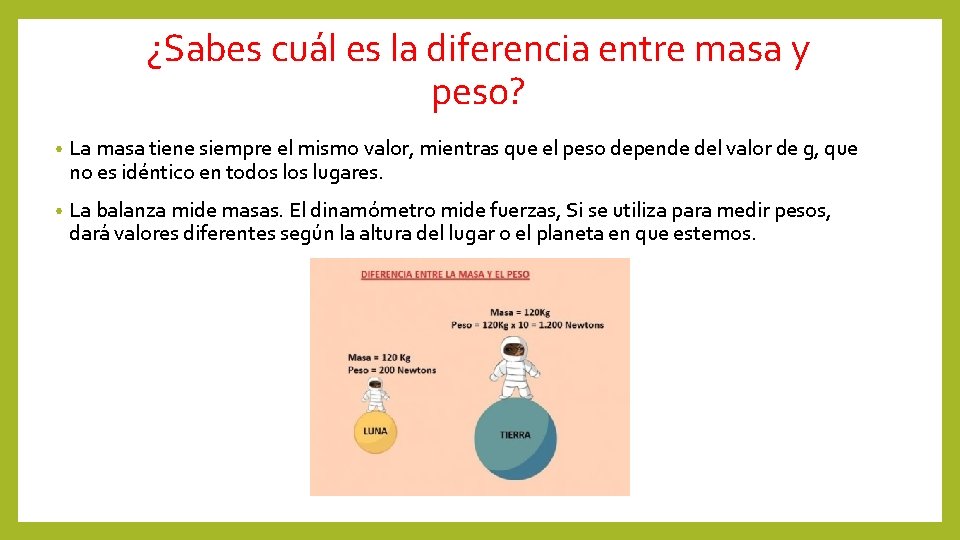 ¿Sabes cuál es la diferencia entre masa y peso? • La masa tiene siempre