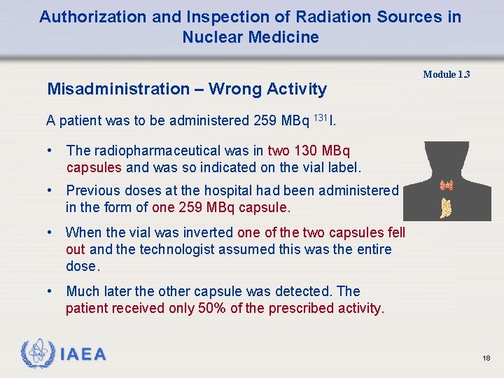 Authorization and Inspection of Radiation Sources in Nuclear Medicine Misadministration – Wrong Activity Module