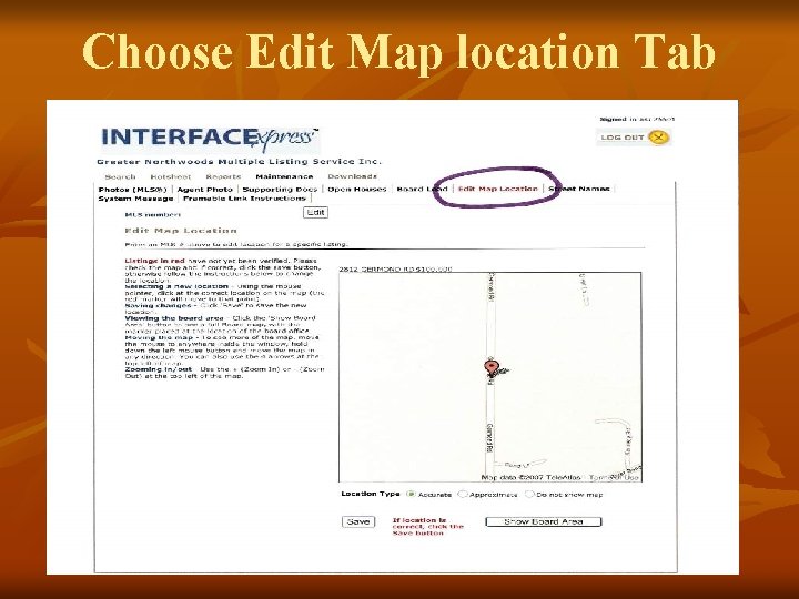 Choose Edit Map location Tab 