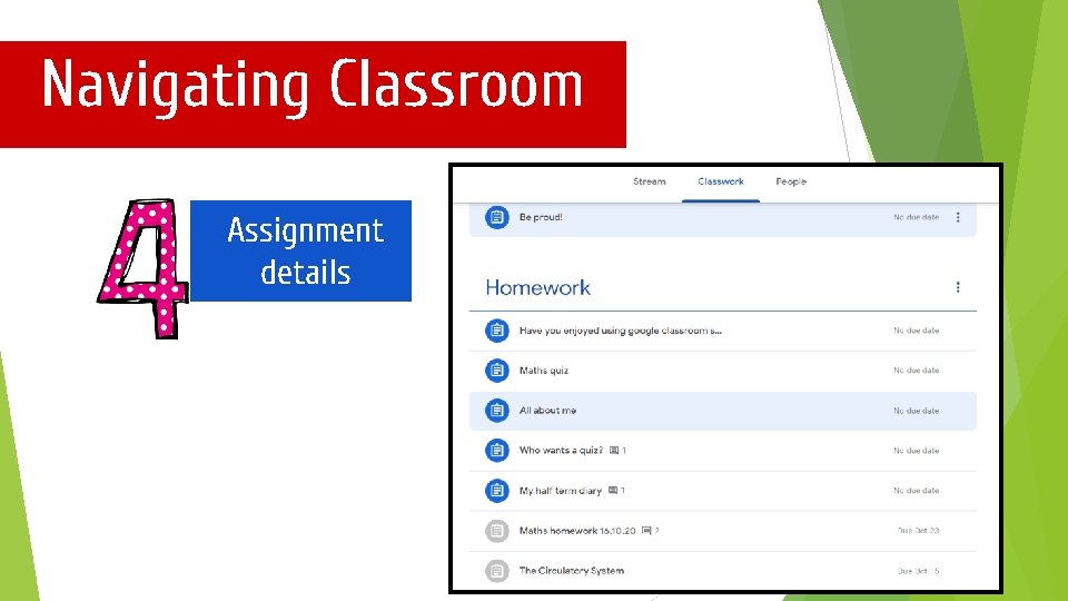 Navigating Classroom Assignment details 