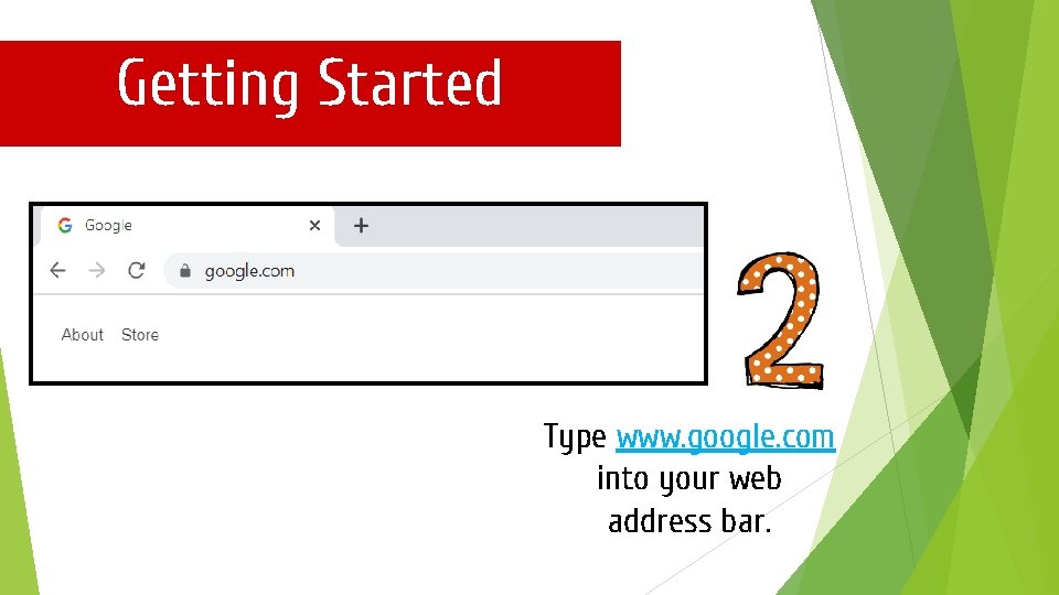 Getting Started Type www. google. com into your web address bar. 