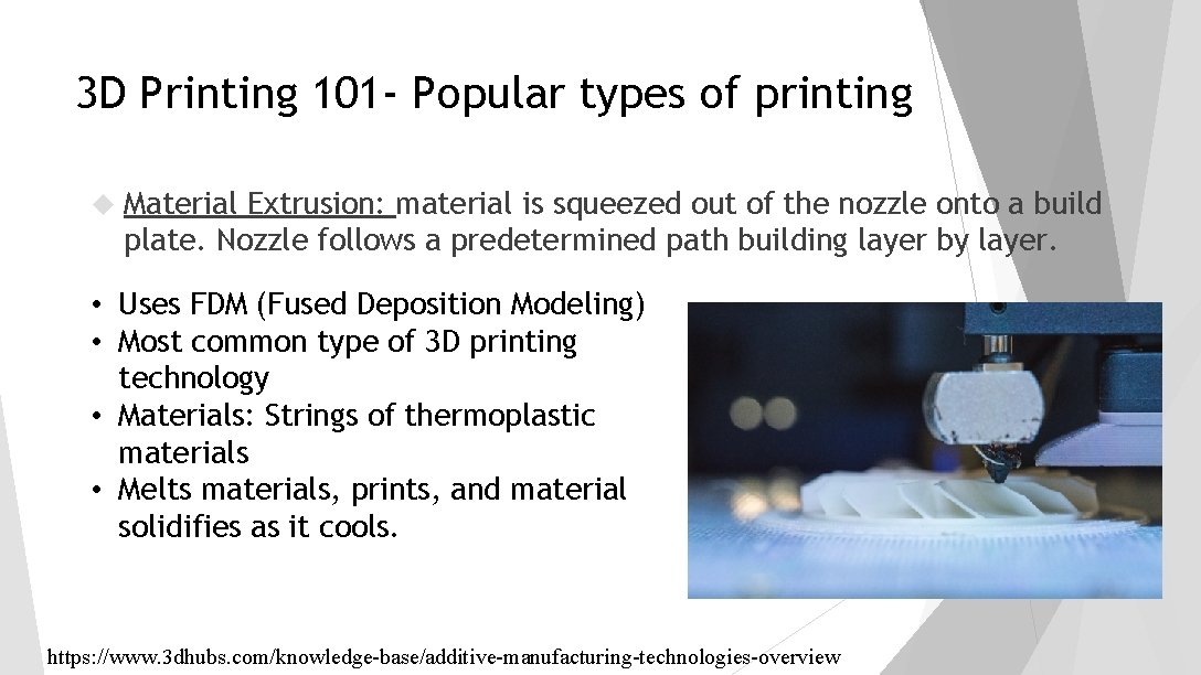 3 D Printing 101 - Popular types of printing Material Extrusion: material is squeezed 3 D Printing 101 - Popular types of printing Material Extrusion: material is squeezed