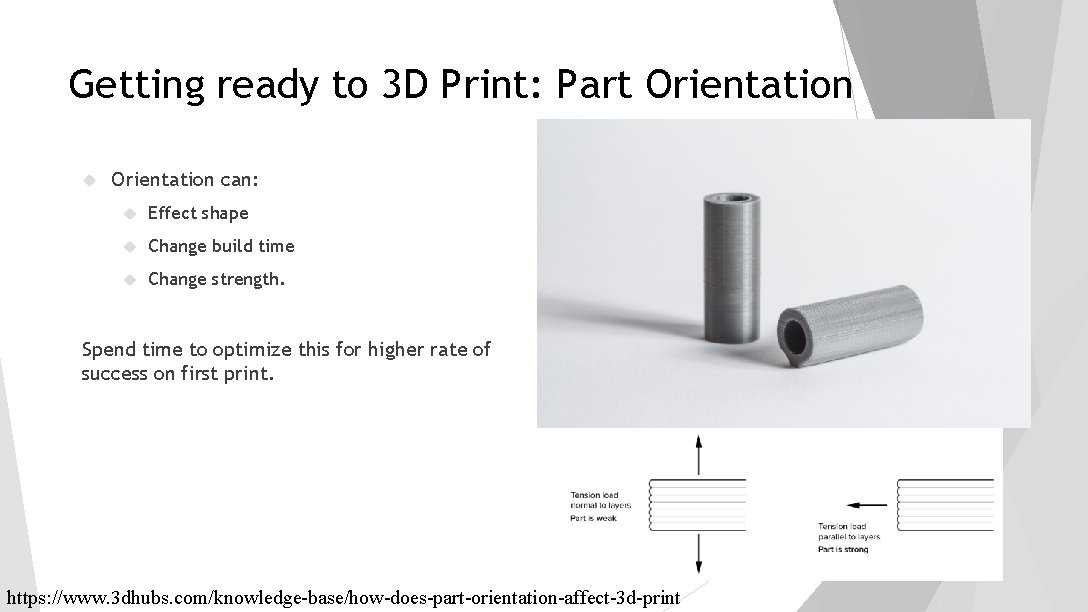 Getting ready to 3 D Print: Part Orientation can: Effect shape Change build time Getting ready to 3 D Print: Part Orientation can: Effect shape Change build time