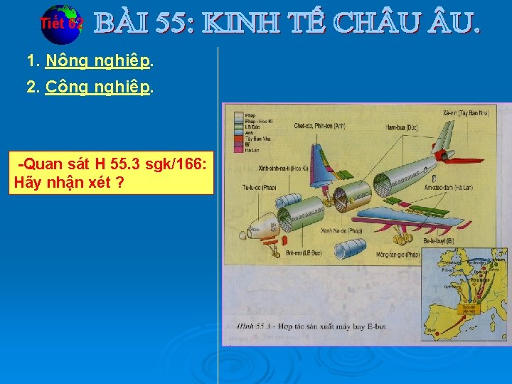 Tiết 62 1. Nông nghiệp. 2. Công nghiệp. -Quan sát H 55. 3 sgk/166: