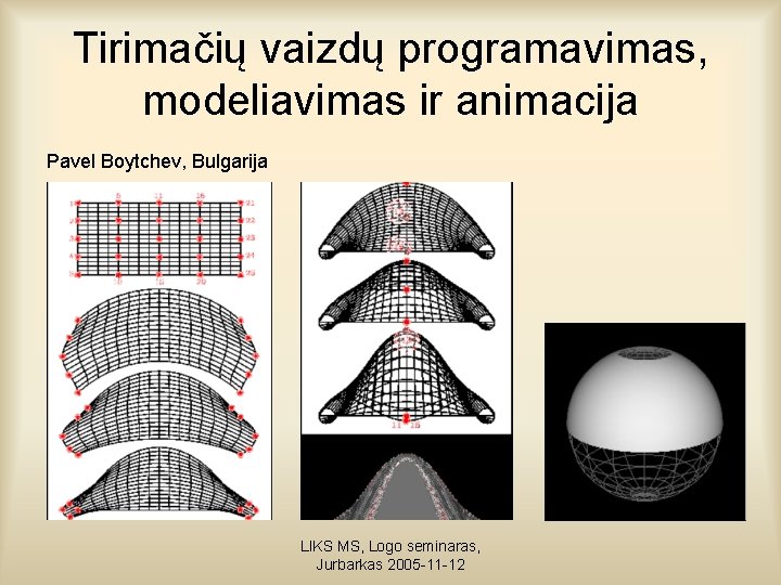 Tirimačių vaizdų programavimas, modeliavimas ir animacija Pavel Boytchev, Bulgarija LIKS MS, Logo seminaras, Jurbarkas