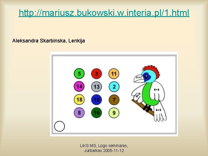 http: //mariusz. bukowski. w. interia. pl/1. html Aleksandra Skarbinska, Lenkija LIKS MS, Logo seminaras,