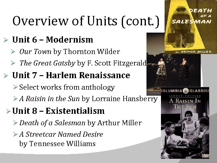 Overview of Units (cont. ) Ø Unit 6 – Modernism Ø Our Town by