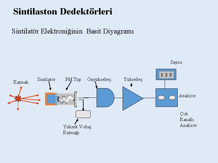 Sintilaston Dedektörleri Sintilatör Elektroniğinin Basit Diyagramı Sayıcı Kaynak Sintilatör PM Tüp Önyükselteç Yükselteç 1
