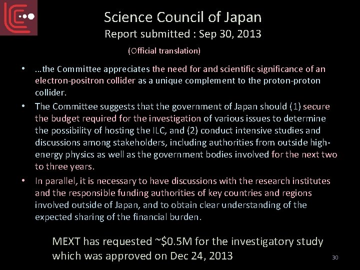 Science Council of Japan Report submitted : Sep 30, 2013 (Official translation) • •