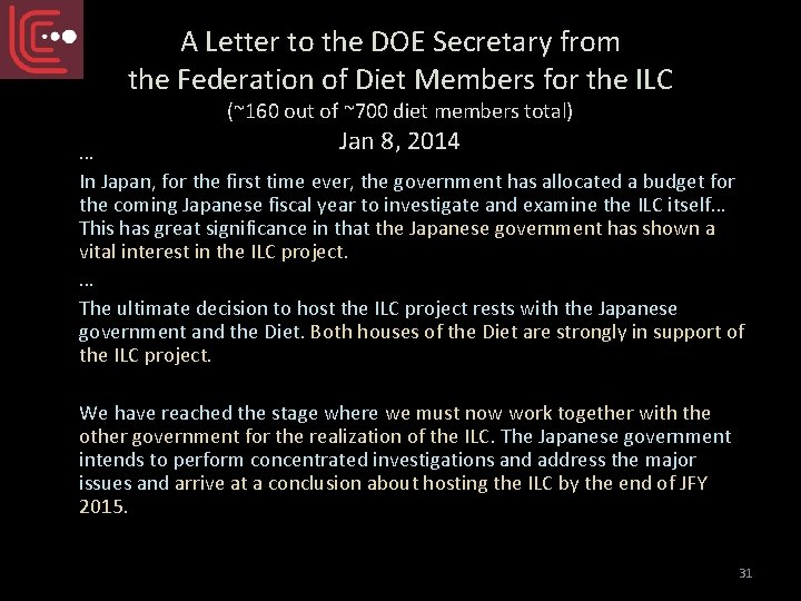 A Letter to the DOE Secretary from the Federation of Diet Members for the