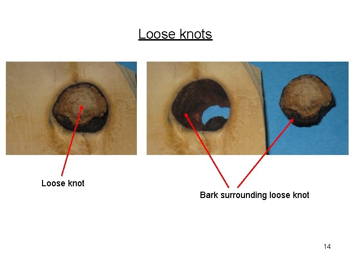 Loose knots Loose knot Bark surrounding loose knot 14 