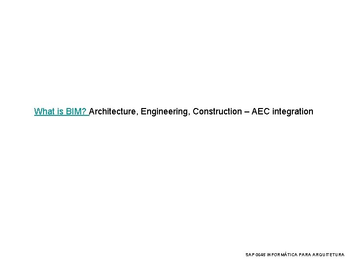 What is BIM? Architecture, Engineering, Construction – AEC integration SAP 0645 INFORMÁTICA PARA ARQUITETURA