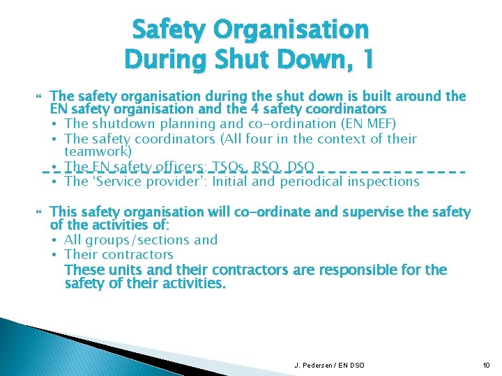 Safety Organisation During Shut Down, 1 The safety organisation during the shut down is