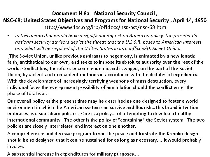 Document H 8 a National Security Council , NSC-68: United States Objectives and Programs