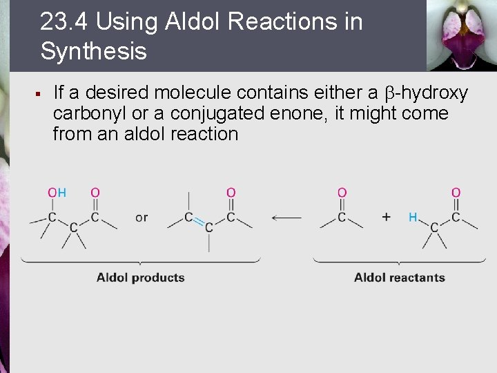 23. 4 Using Aldol Reactions in Synthesis § If a desired molecule contains either