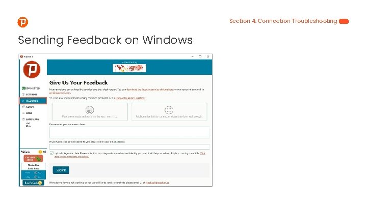 Section 4: Connection Troubleshooting Sending Feedback on Windows 
