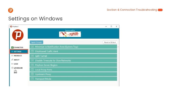 Section 4: Connection Troubleshooting Settings on Windows 
