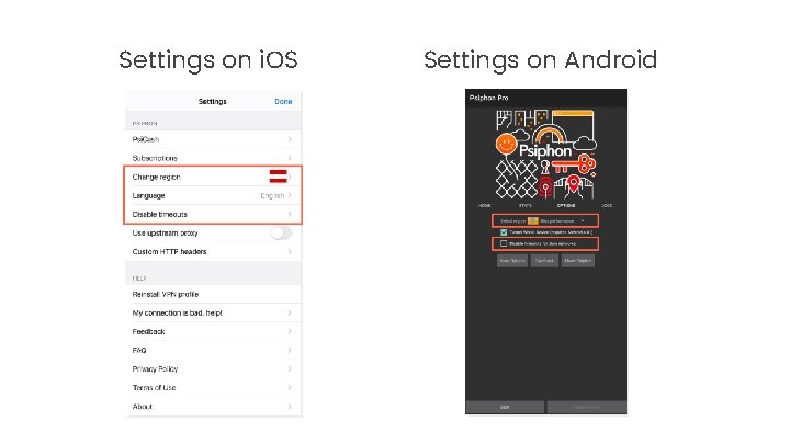 Settings on i. OS Settings on Android 