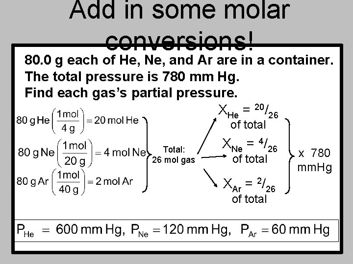 Add in some molar conversions! 80. 0 g each of He, Ne, and Ar