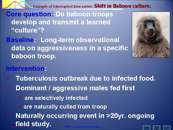 Psychology 242 Introduction to Research Example of interrupted time series: Shift 37 in Baboon