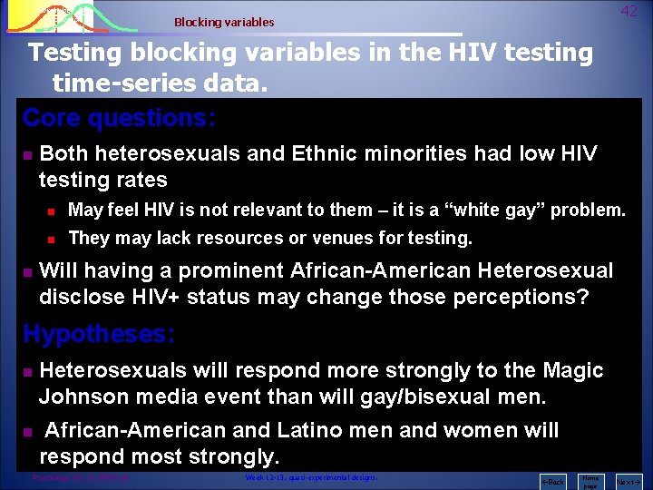 Psychology 242 Introduction to Research 42 Blocking variables Testing blocking variables in the HIV