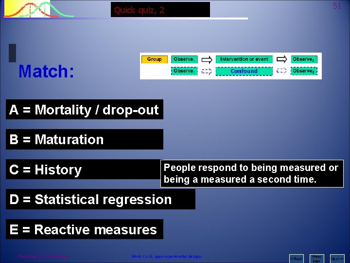 Psychology 242 Introduction to Research 51 Quick quiz, 2 Match: A = Mortality /