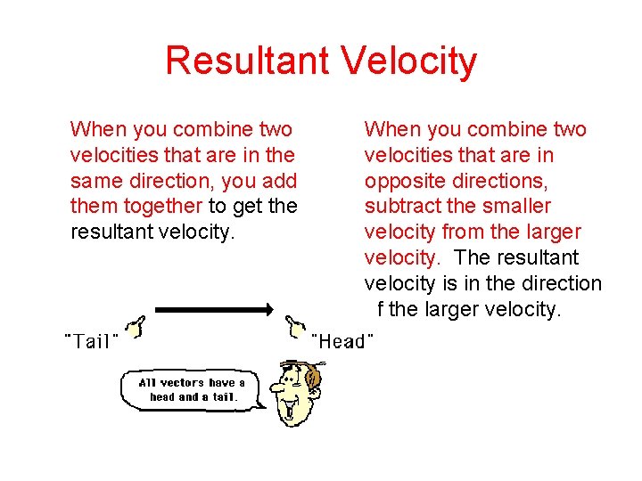Resultant Velocity When you combine two velocities that are in the same direction, you
