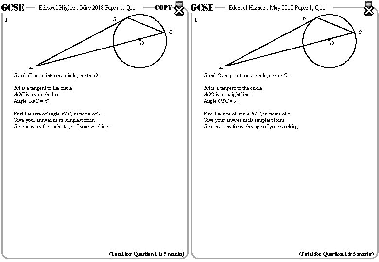 GCSE Edexcel Higher : May 2018 Paper 1, Q 11 B 1 C C