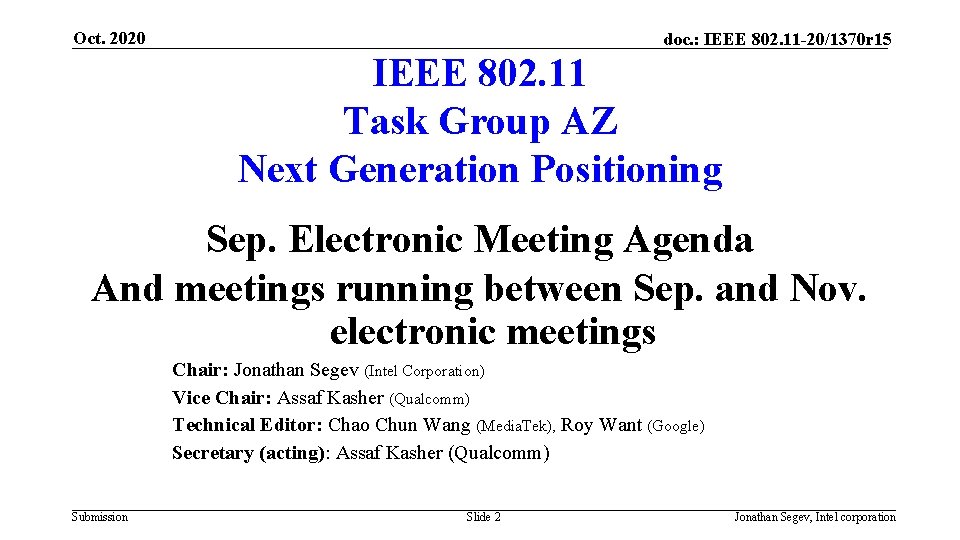 Oct. 2020 doc. : IEEE 802. 11 -20/1370 r 15 IEEE 802. 11 Task