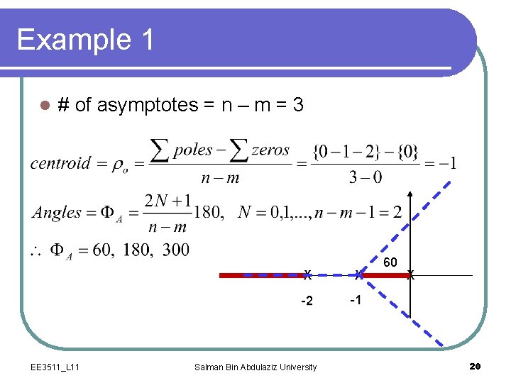 Example 1 l # of asymptotes = n – m = 3 EE 3511_L