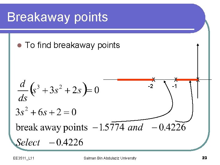 Breakaway points l To find breakaway points X -2 EE 3511_L 11 Salman Bin